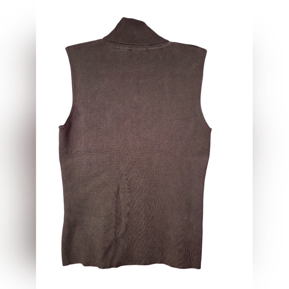 August Silk Brown Ribbed Mock Neck Sleeveless Top Silk Blend Size Large - Picture 3 of 5